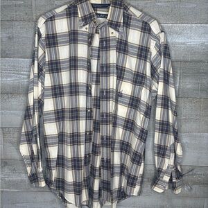 Nautica Men's Navy and Cream Plaid flannel Shirt